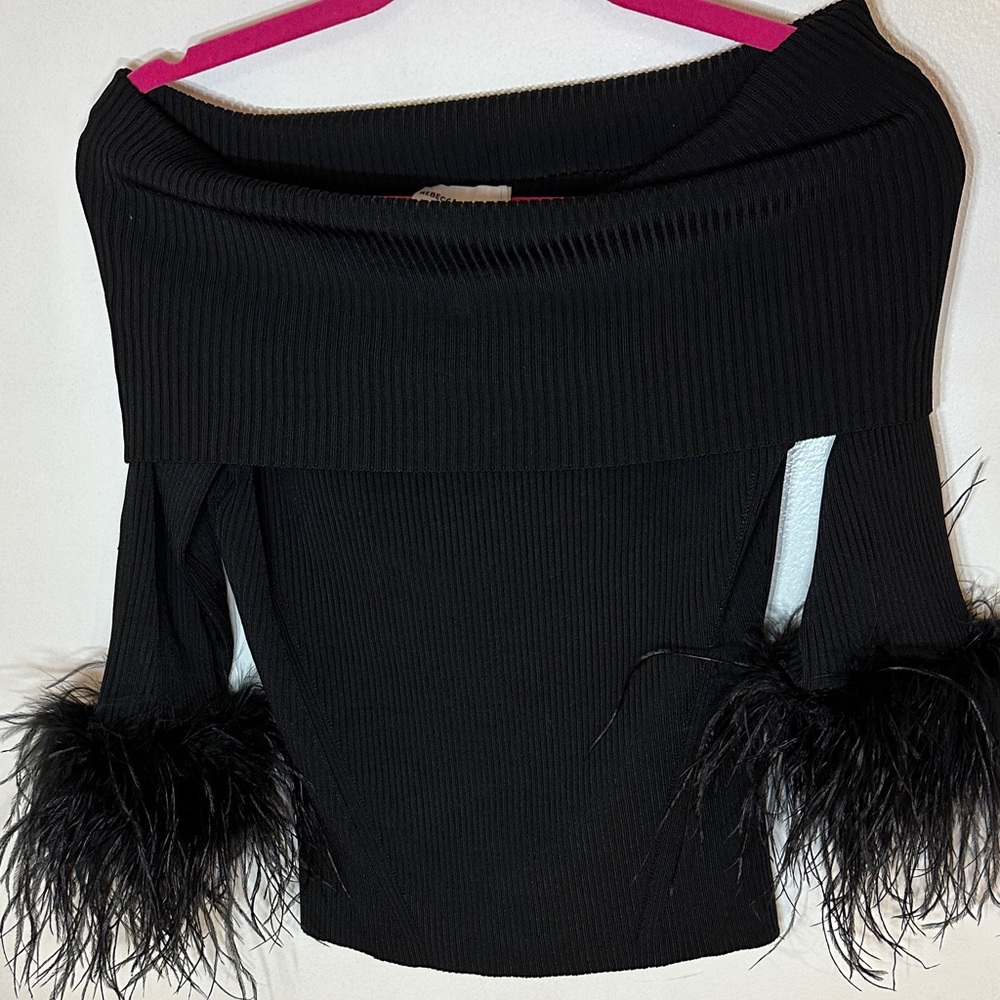 Rebecca Vallance Black Off-Shoulder Soraya top with Feather Details